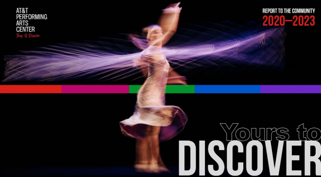 A dancer spins near the words 