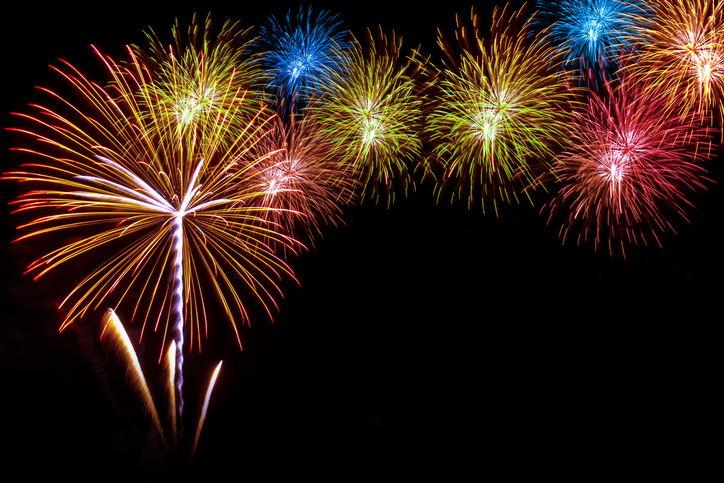 fireworks on the black sky background.