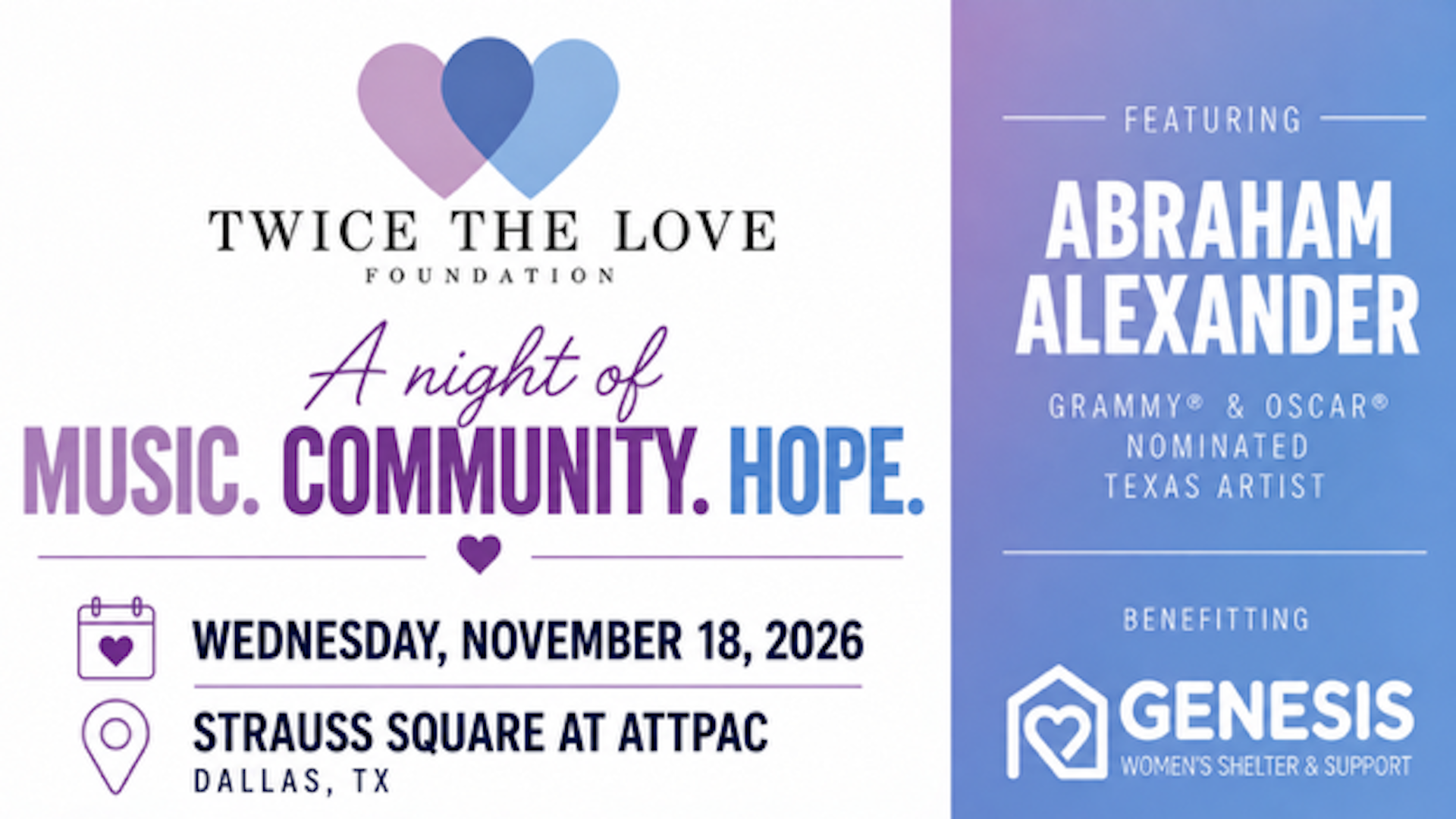 Poster for An Evening of MUSIC, COMMUNITY, & HOPE