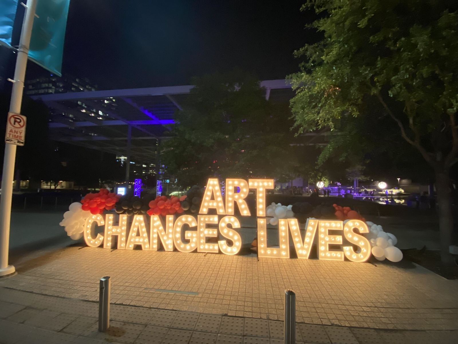 A lighted sign reading 